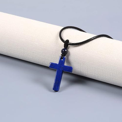 Justinstones Natural Gemstone Carved Cross Reiki Chakra Pendant Necklace 22 Inch - color: 30mm Lapis
