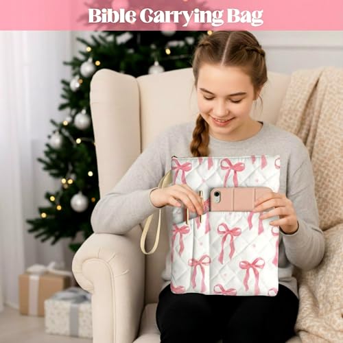 Gilprop Bible Book Sleeve 11" x 9" Pink Bow Quilted Zippered - style: Pink Bow