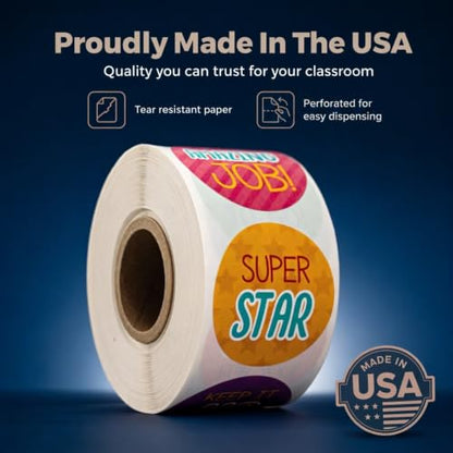 Bright Teacher Message Stickers / 500 Inspirational Labels / 8 Motivational Classroom Homework Lesson Designs / 1.5" Small Reward Sticker/Made in The USA - color: Bright Teacher Message