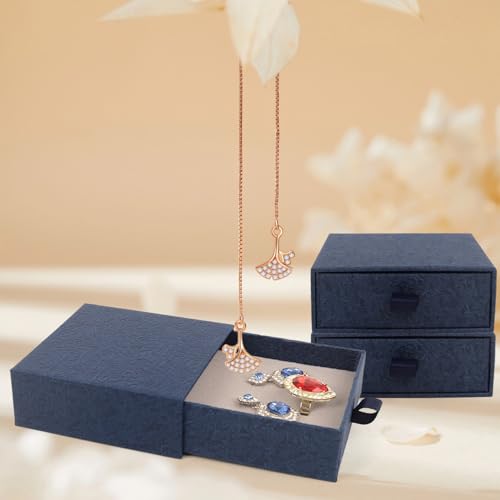 Jewelry Gift Box, 12-Pack Necklace Gift Box Drawer Jewelry Box Bangle Necklace Case For Earrings & Rings, Stylish Necklace Bracelet Organizer, 3.5 x 3.5 x 1.25 Inches (Dark Blue) - color: Dark Blue