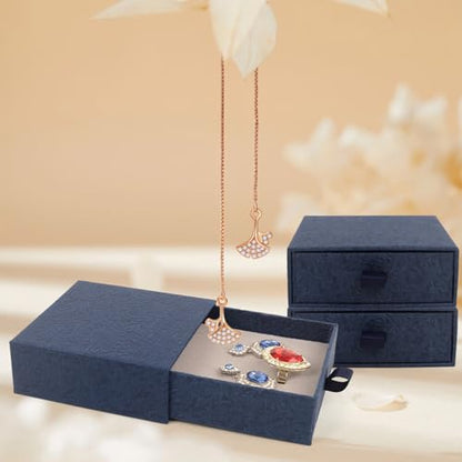 Jewelry Gift Box, 12-Pack Necklace Gift Box Drawer Jewelry Box Bangle Necklace Case For Earrings & Rings, Stylish Necklace Bracelet Organizer, 3.5 x 3.5 x 1.25 Inches (Dark Blue) - color: Dark Blue