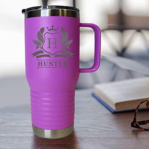 The Wedding Party Store Custom Personalized 20 oz Stainless Steel Powder Coated Vacuum Insulated Double Walled Travel Tumbler Coffee Mug with Handle and Lid (Lavender) - color: Lavender
