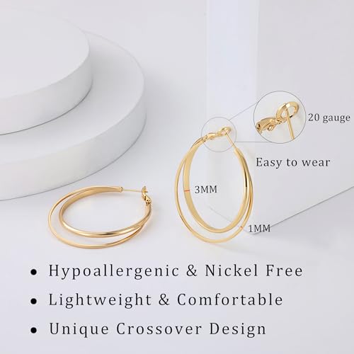 Gacimy Criss Cross Hoop Earrings for Women, 14K Gold Plated Hoops - color: Gold, size: 40mm