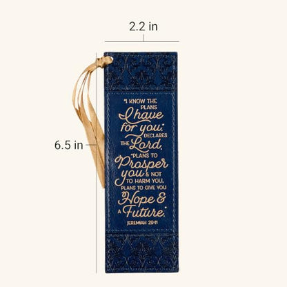 Christian Art Gifts Faux Leather Bookmark for Women: I Know the Plans - color: Navy Blue/the Plans
