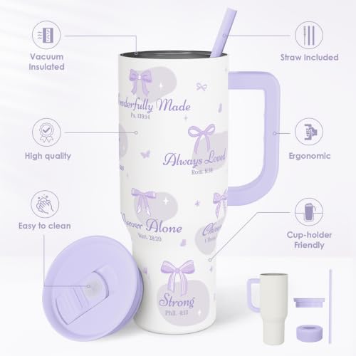 Christian Stainless Steel Slider Tumbler with Handle 40 Ounces with Lid, Travel Cup, Insulated Bottles for Girls Women - color: Christian