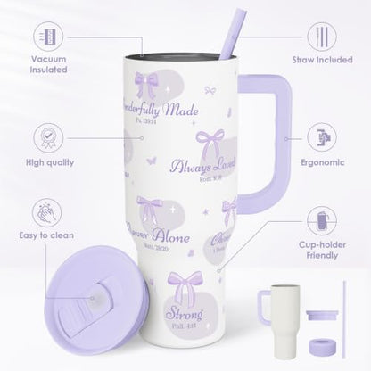Christian Stainless Steel Slider Tumbler with Handle 40 Ounces with Lid, Travel Cup, Insulated Bottles for Girls Women - color: Christian