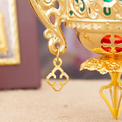 Orthodox Christian Hanging Oil Lamp, Orthodox Vigil Oil Lamps with Red Glass Cup, for Religious Ceremonies and Daily Use (Red) - color: Red
