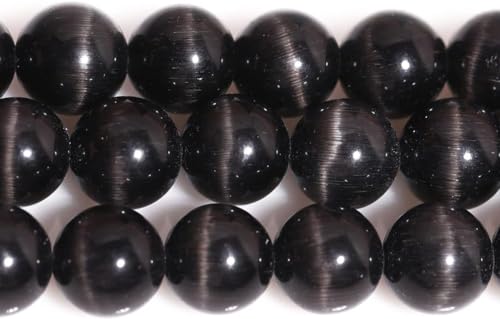 Black Cat Eye Beads 10mm Round Gemstone Loose Beads for Jewelry Making - color: Black, size: 10mm (35pcs)