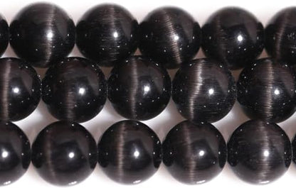 Black Cat Eye Beads 10mm Round Gemstone Loose Beads for Jewelry Making - color: Black, size: 10mm (35pcs)