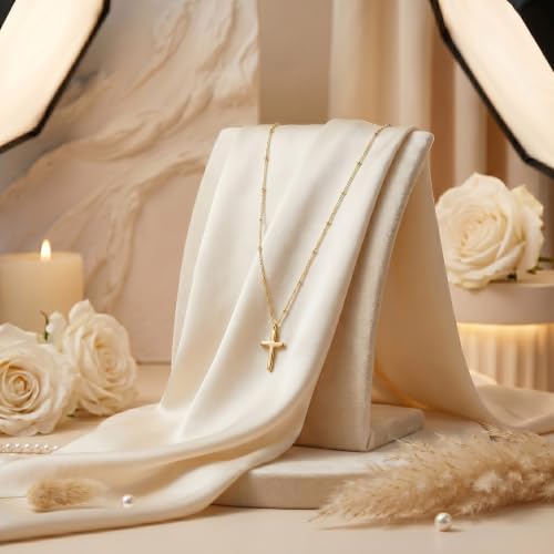 925 Sterling Silver & 18K Gold Cross Necklace, 1.5mm Bead Chain - color: Gold