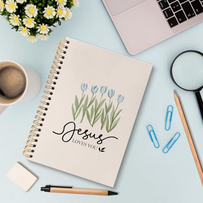 huester Christian Tulip Floral Notebook Journal, Jesus Loves You Bible Verse Journal for Women, Religious Scripture Notebooks for Note Taking, Bible Hardcover Spiral Notebook, 5.5x8.3 Inch - color: Christian02