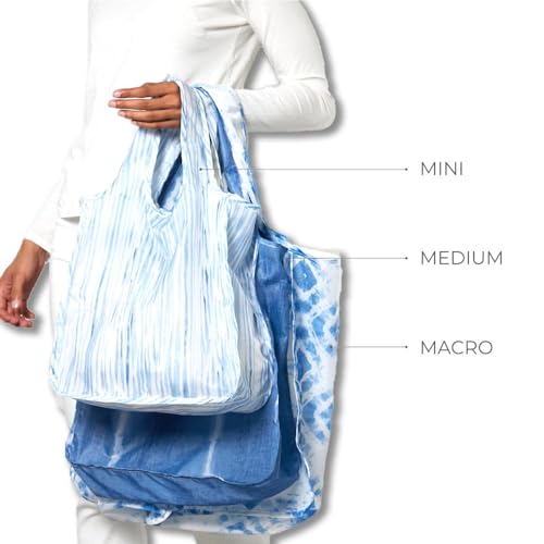 Pure Sage Reusable Grocery Bag - Stylish Shopping Bags for Groceries - Foldable Tote Bag - color: Indigo
