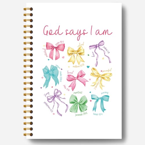 Coquette Bow Christian Notebook, God Says I Am Bible Journaling for Women, Religious Notebook Journal, Christian Bible Verse Gifts for Women, Hardcover Spiral Notebooks 5.5x8.3 Inch - color: Section 11