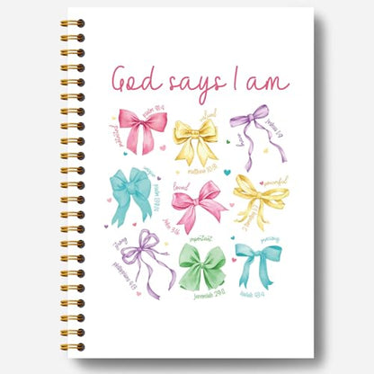 Coquette Bow Christian Notebook, God Says I Am Bible Journaling for Women, Religious Notebook Journal, Christian Bible Verse Gifts for Women, Hardcover Spiral Notebooks 5.5x8.3 Inch - color: Section 11