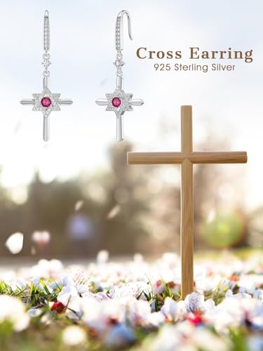 Seiyang Cross Birthstone Earring 925 Sterling Silver Cross Dangle Drop Earrings with 12 Months Birthstone Birthday Jewelry Gifts for Women Mom Her - color: 07-July, size: Style B