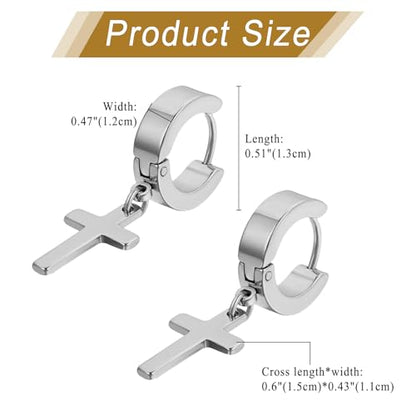 Cupimatch 3-6 Pairs Stainless Steel Cross Dangle Huggie Hinged Hoop Earrings for Men Women (1 Pair Silver Cross) for Mother's Day - color: Silver