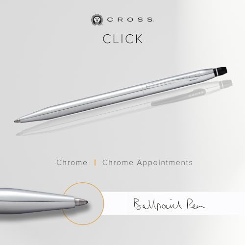 Cross Click Polished Chrome Ballpoint Pen, Black Contrasting Clicks, High-End Pen, Smooth Writing, Luxury Corporate Gift Box - color: Chrome