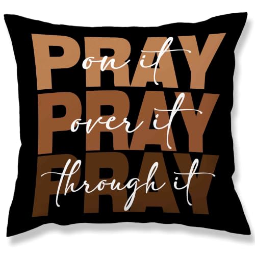 Christian Pray Scripture Black Orange Throw Pillow Covers 18x18in