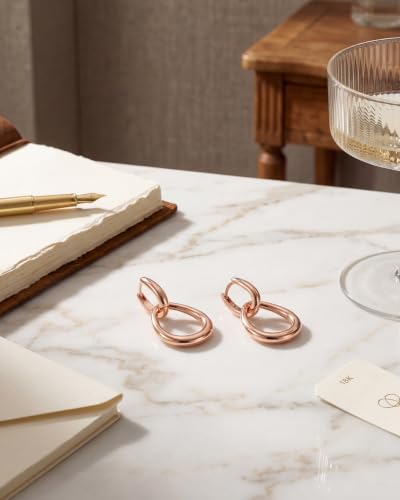 MUMREUES 14K Gold Earrings for Women Trendy Double Hoop Dangle Earrings - color: Sage & Rose Gold