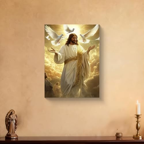 Jesus with Doves Canvas Wall Art, Gallery Wrapped Christian Print, 12x16 - color: Jesus With Doves, size: 16"L x 12"W