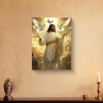 Jesus with Doves Canvas Wall Art, Gallery Wrapped Christian Print, 12x16 - color: Jesus With Doves, size: 16"L x 12"W