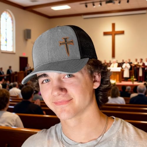 3D Embroidered Christian Hat for Men & Women, Jesus Faith Cross Hat, Religious Gifts for Christians Clothes - color: Leather - Grey