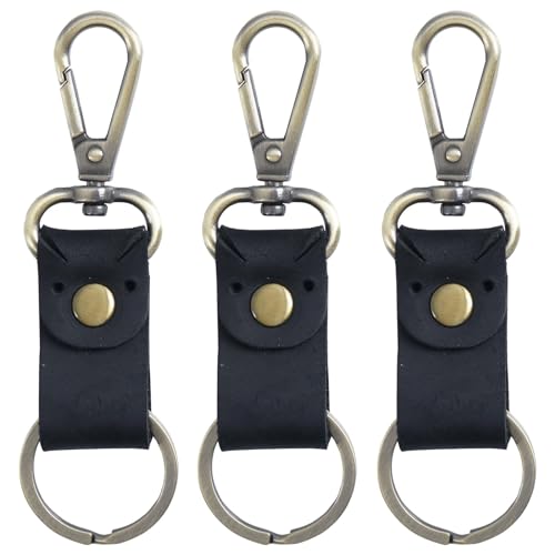 Jack&Chris Genuine Leather Keychain, Small Keychain for Man and Women, Key Holder Mens Belt Key Chain Ring, Red Brown - color: 3pack-black