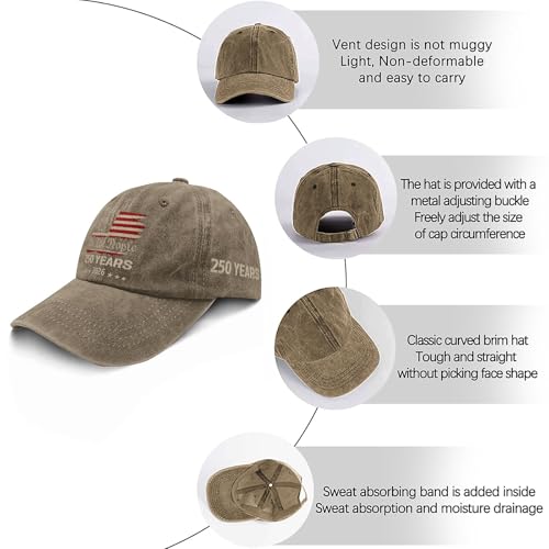 250th Anniversary 250 Years Freedoms Baseball Hat Running Embroidered Cap for - color: Pigment Khaki6