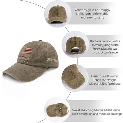 250th Anniversary 250 Years Freedoms Baseball Hat Running Embroidered Cap for - color: Pigment Khaki6