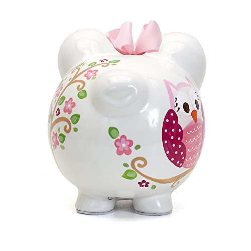 Child to Cherish Ceramic Piggy Bank for Girls, Pink Dotted Owl - color: Pink Dotted Owl