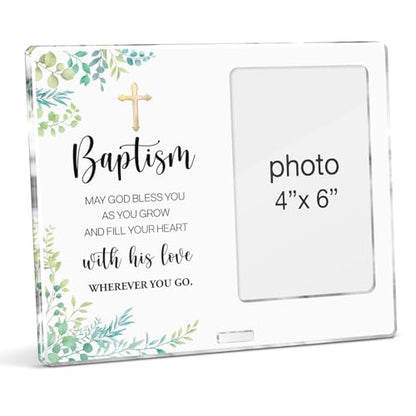 Baptism Gifts Picture Frame, Christening Gifts for Goddaughter Godson Godchild Baby, Christian Baptism Gift for Boys Girl Acrylic Photo Frames, Photo 4 x 6 Inches - color: Baptism- A