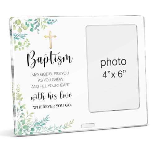 Baptism Gifts Picture Frame, Christening Gifts for Goddaughter Godson Godchild Baby, Christian Baptism Gift for Boys Girl Acrylic Photo Frames, Photo 4 x 6 Inches - color: Baptism- A