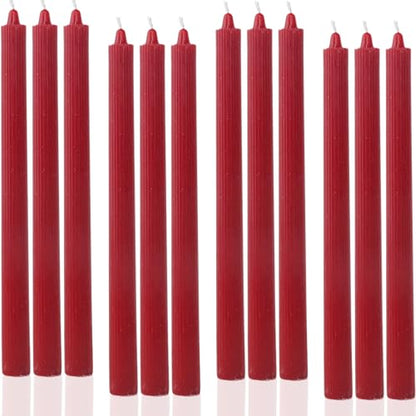 Burgundy Taper Candles Red Ribbed Dripless Tapered Candles Ideal as Dinner Candle Smokeless and Unscented Candle Sticks Long Burning,10.5 inch,Set of 12 - color: Ribbed10.5''-Burgundy