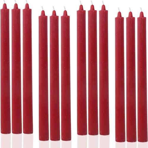 Burgundy Taper Candles Red Ribbed Dripless Tapered Candles Ideal as Dinner Candle Smokeless and Unscented Candle Sticks Long Burning,10.5 inch,Set of 12 - color: Ribbed10.5''-Burgundy