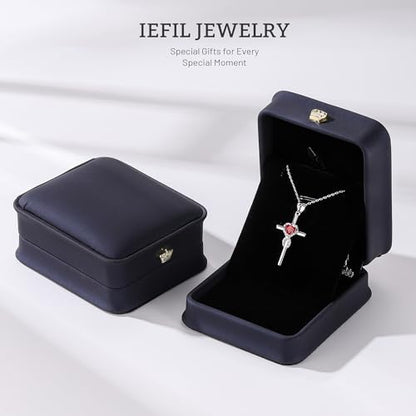 Iefil Cross Necklace for Women - Birthstone Necklace - color: "10-Oct-Created Tourmaline