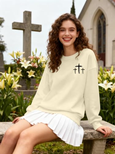 Christian Sweatshirts for Women Jesus Cross Casual Tops - color: Apricot, size: X-Large