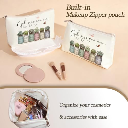 2 Pack Bible Canvas Tote Bag Makeup Bag Women Christian Gifts Reusable Grocery Bags for Shopping Travel - style: Bible Succulent