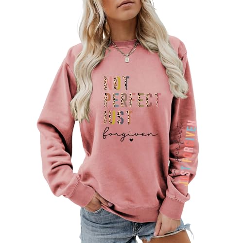 Not Perfect Just Forgiven Christian Crewneck Sweatshirts For Women - color: Rose Gold, size: Medium