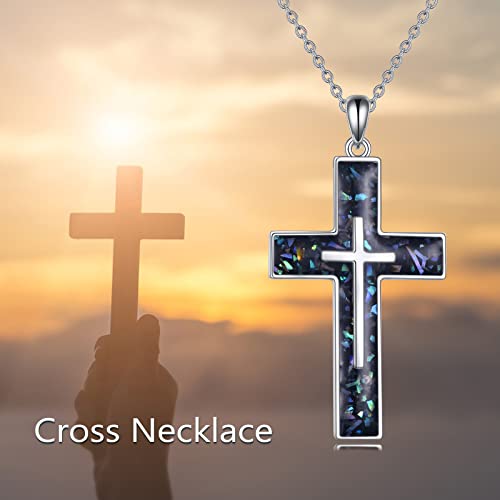 YFN Cross Necklace Sterling Silver Religious Cross Pendant Jewelry Christian Gifts for Women Men - style: A. Abalone Shell Randomized