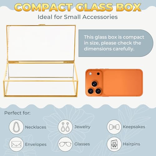 NATGAI Vintage Glass Jewelry Box 7.9x4.3x2.4in with Hinged Lid - size: 7.9x4.3x2.4 in