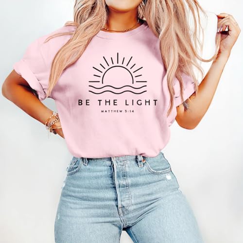 Sulayesh Christian Be The Light Shirts for Women Bible Verse Shirts Jesus Religious Faith Tshirts Inspirational Tees Tops - color: Pink, size: Small