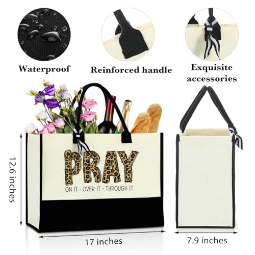Christian Gifts for Women Tote Bag, Motivational Spiritual Religious Gifts for Women Sister, Encouragement Bible Verse Faith Based Leopard Beach Bag Mothers Day Christmas Reusable Grocery Bags