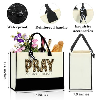 Christian Gifts for Women Tote Bag, Motivational Spiritual Religious Gifts for Women Sister, Encouragement Bible Verse Faith Based Leopard Beach Bag Mothers Day Christmas Reusable Grocery Bags