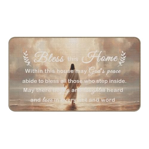 Bless this Home Decorative Indoor Outdoor Doormat,House Warming Gifts Front Door Mat 17x30 Inch Religious Decoration Welcome Mat - for Home Entrance, Outside Entry, Yard, Floor, Patio（white 01） - color: 17 Doormat B