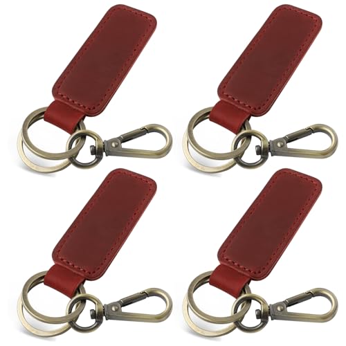 Jack&Chris Genuine Leather Car Keychain, Universal Key Fob Keychain, Leather Key Chain Holder for Men and Women, JC306 - color: Red*4