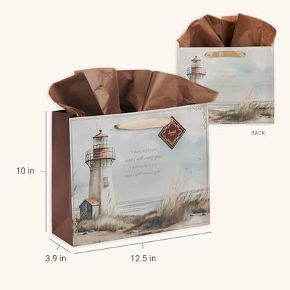 Christian Art Gifts Large Gift Bag with Tissue Paper, I Will Carry You - color: Carry You Lighthouse/Multicolor, style: Large Landscape
