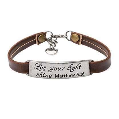 Yiyang Christian Gifts Leather Bracelet for Women Inspirational Faith Bible Verse Religious Jewelry Christmas Birthday Baptism Gift for Women - style: Let your light shine Matthew 5:16