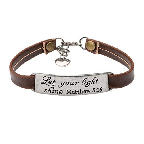 Yiyang Christian Gifts Leather Bracelet for Women Inspirational Faith Bible Verse Religious Jewelry Christmas Birthday Baptism Gift for Women - style: Let your light shine Matthew 5:16