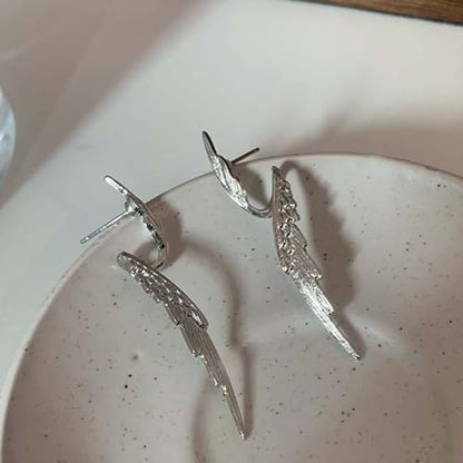 Long Angel Feather Wing Earrings Drop Dangle Stud for Women Girls S925 Sterling Silver Post Wedding Party Accessories Earring Guardian Angle Dangling Earrings for Mom Valentine's Day Gifts Girlfriend