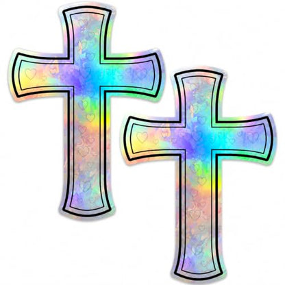 Christian Holographic Cross Car Decal, Prism Heart, 2 Pack - color: Prism Heart - 2 Pack